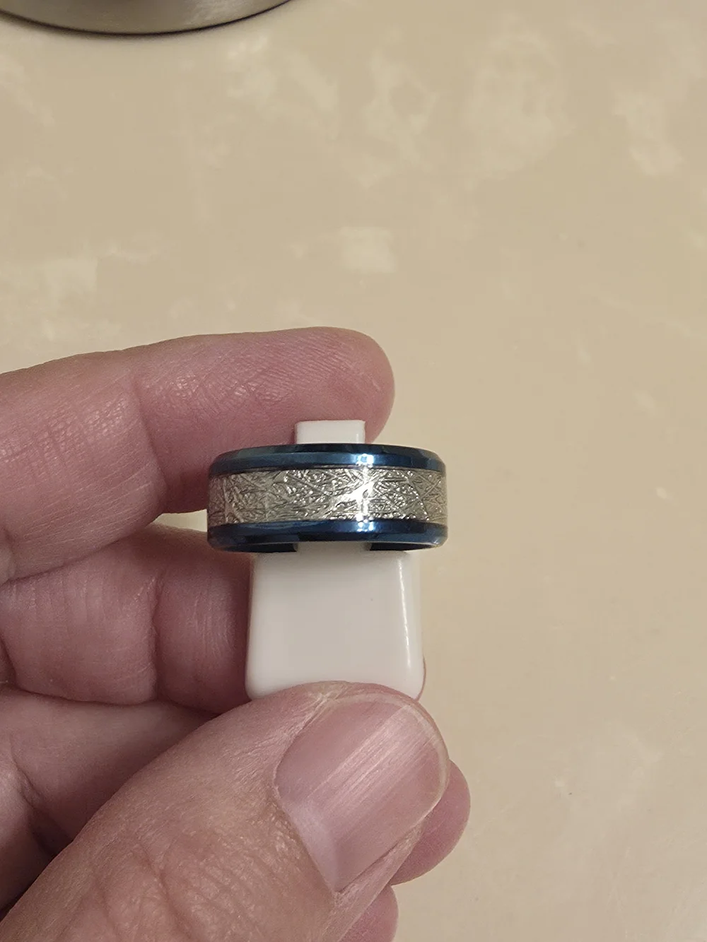 Men's Blue and Brushed Silver Ring Band - Size 7